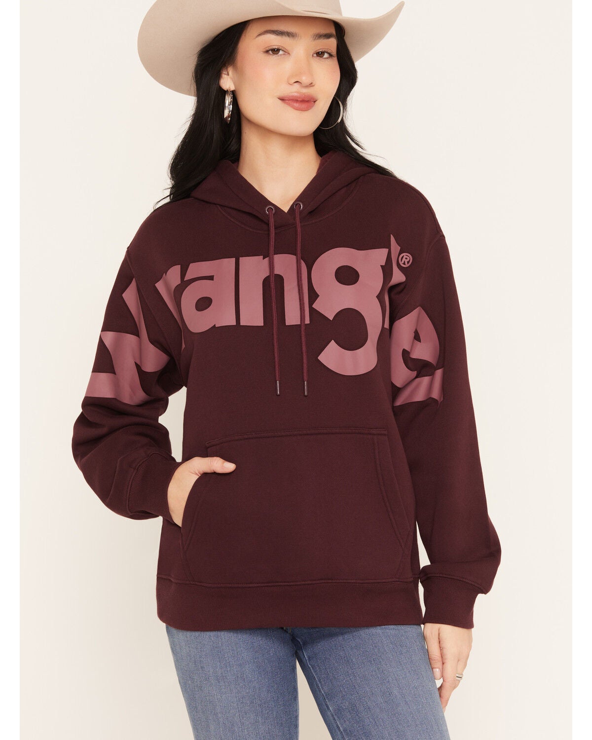 Image #1 - Wrangler Retro Women's Logo Hoodie, Burgundy, hi-res