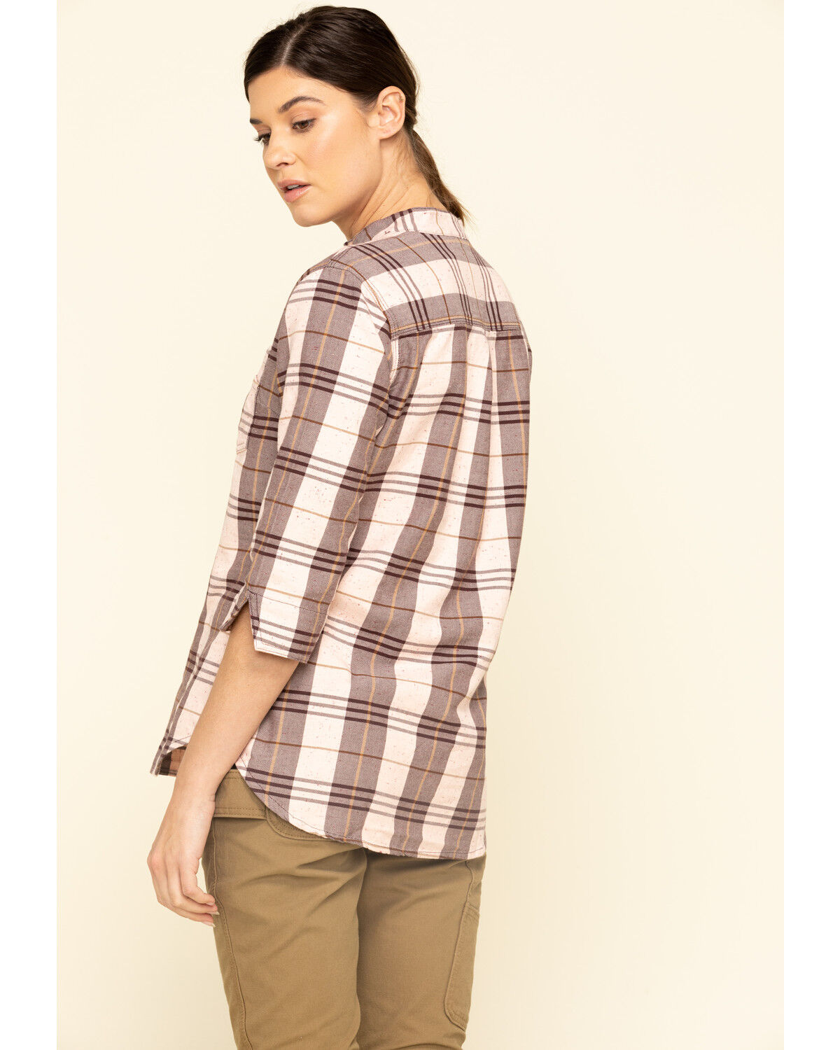 Image #2 - Carhartt Women's Plaid Print Relaxed Fit Midweight 3/4 Sleeve Button-Down Work Shirt, Wine, hi-res