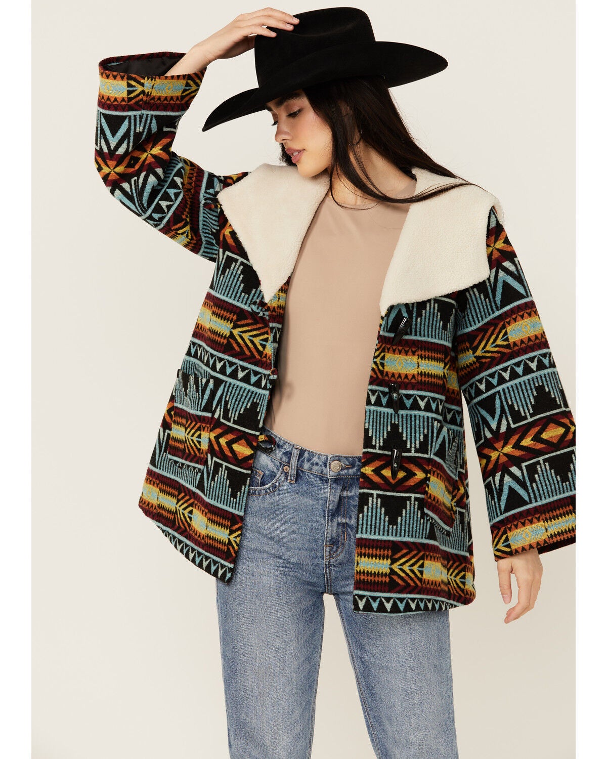 Image #1 - Panhandle Women's Southwestern Print Jacket, Black, hi-res