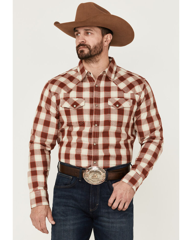 Blue Ranchwear Men's Red Plaid Long Sleeve Snap Western Work Shirt, Red, hi-res