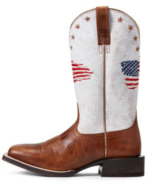 Image #2 - Ariat Women’s Patriot Crackled American Flag Western Performance Boots – Broad Square Toe, Brown, hi-res