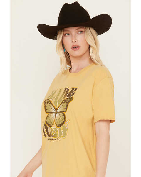 Image #2 - Kerusso Women's Made New Butterfly Graphic Tee, Mustard, hi-res