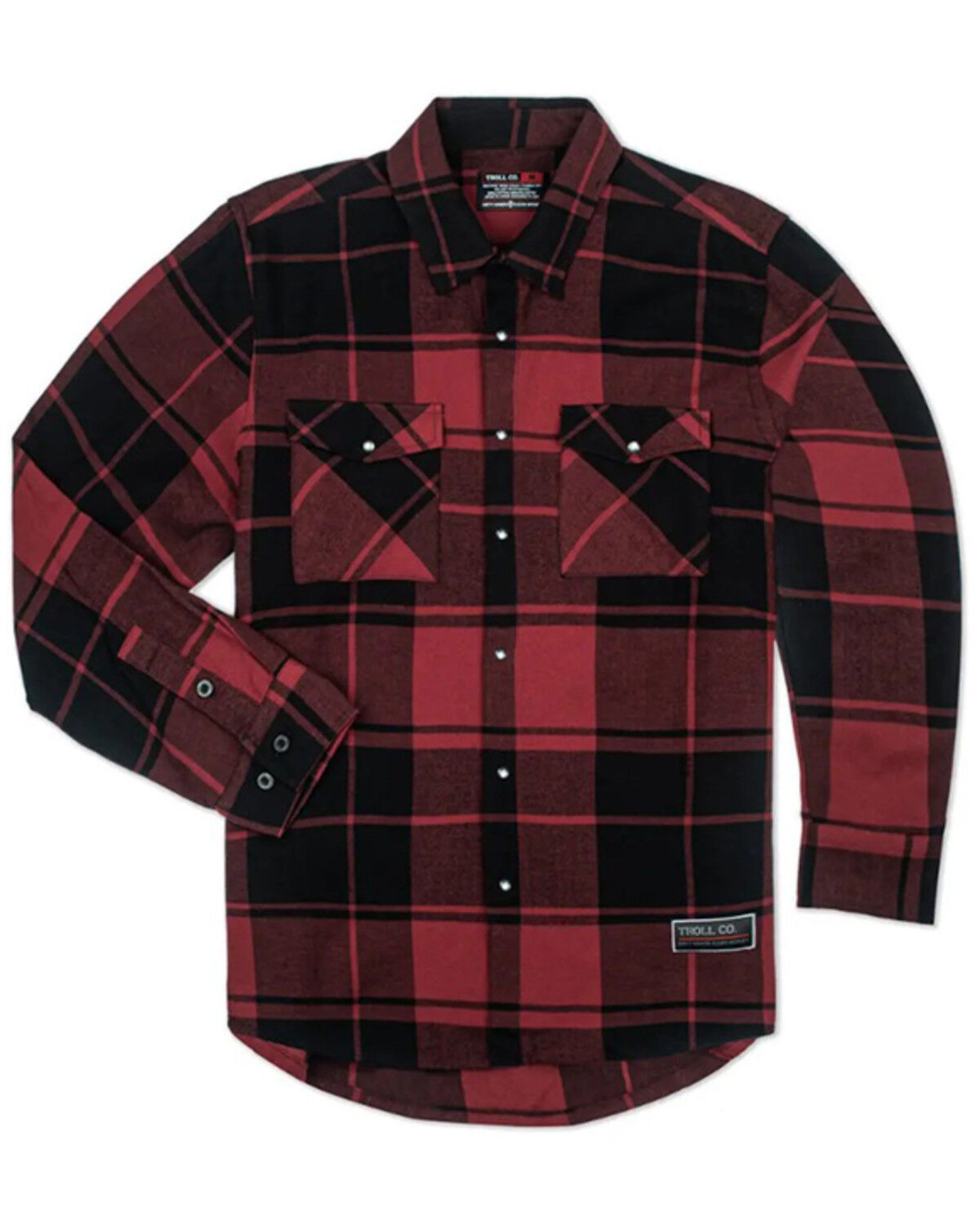 Image #1 - Troll Co Men's Ridge Plaid Print Long Sleeve Snap Flannel Shirt, Red, hi-res