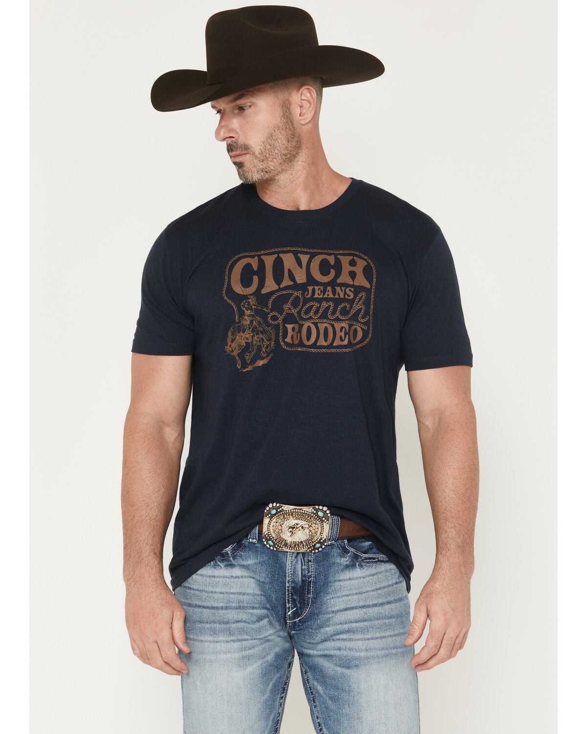 Image #1 - Cinch Men's Ranch Rodeo Logo Short Sleeve Graphic T-Shirt, Navy, hi-res