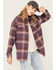Cleo + Wolf Women's Plaid Print Oversized Long Sleeve Flannel Button Down Shirt, Violet, hi-res
