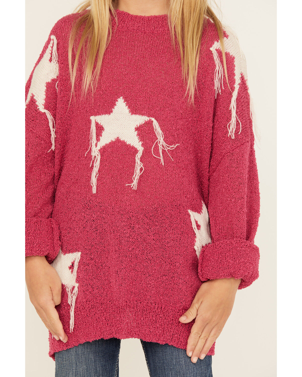 Image #3 - Rock & Roll Denim Girls' Star Print Sweater, Pink, hi-res