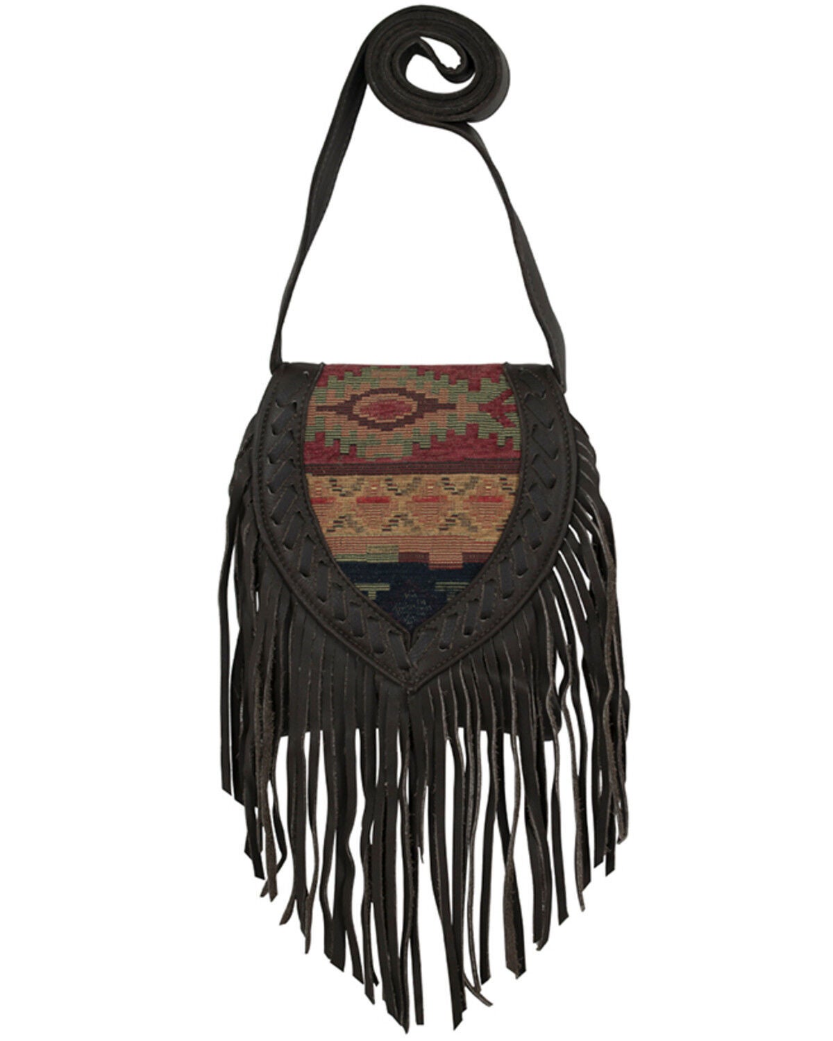 American West Women's Southwestern Tapestry Fringe Saddle Crossbody, Multi, hi-res