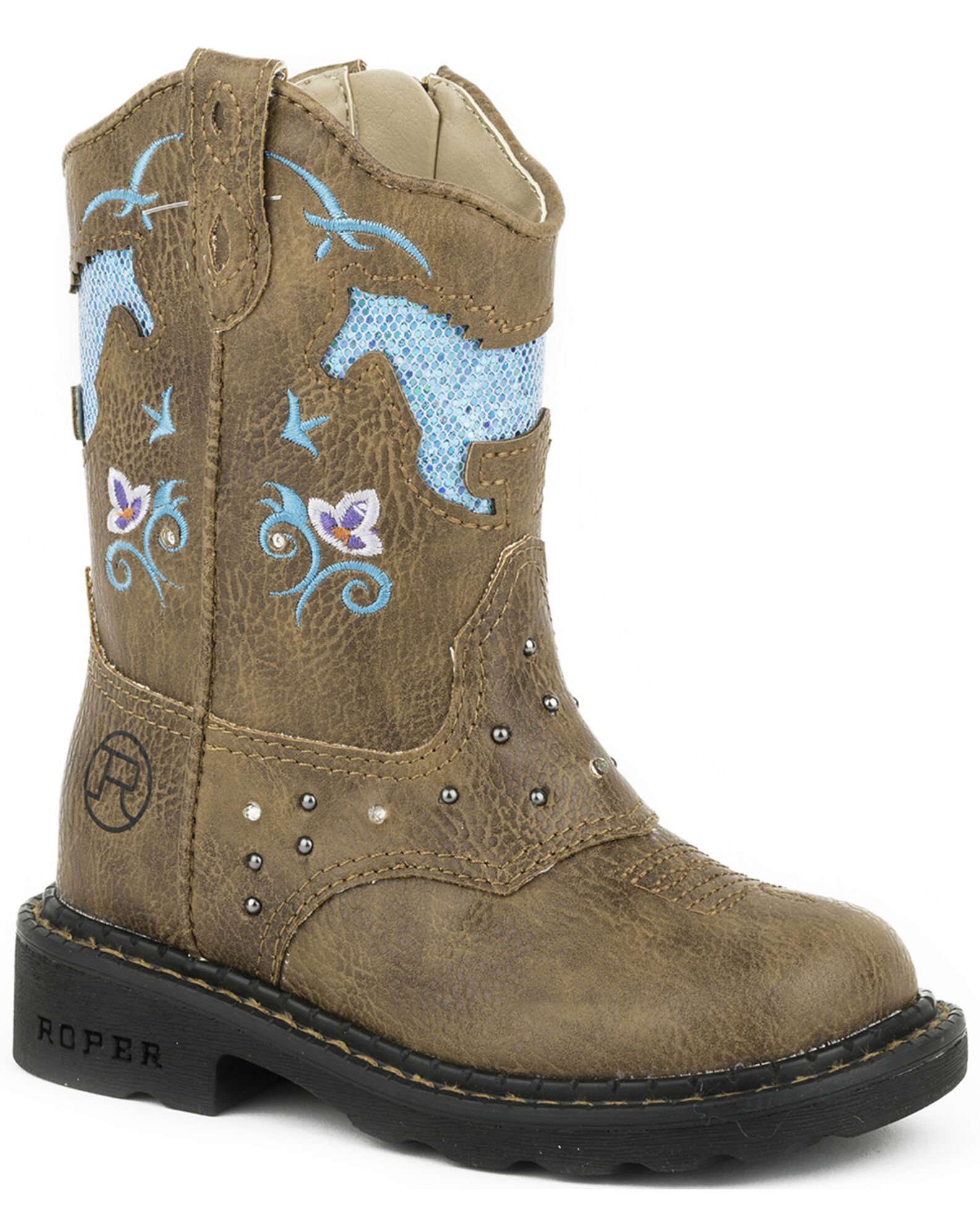 Roper Toddler Girls Glitter Horse Light Up Western Boots Round