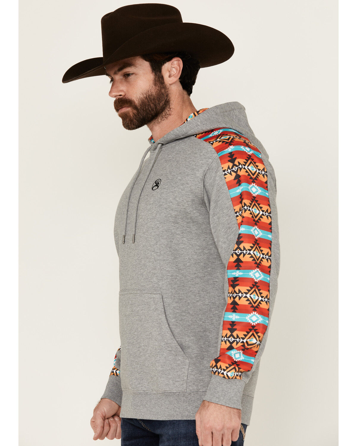 Image #2 - Hooey Men's Canyon Southwestern Sleeve Block Hooded Sweatshirt, Grey, hi-res