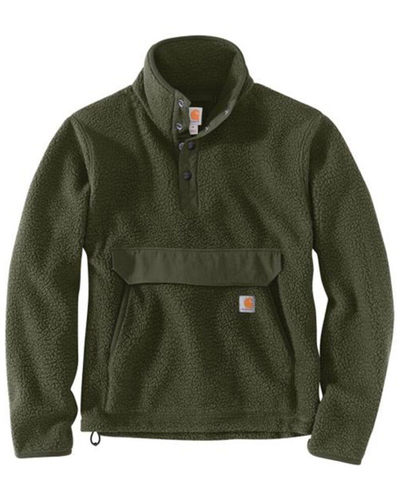 Carhartt Men's Heather Basil Relaxed Fit 1/4 Snap Fleece Work Pullover - Tall , Olive, hi-res