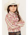 Image #2 - Cowgirl Hardware Girls' Embroidered Horse Plaid Print Long Sleeve Pearl Snap Western Shirt, Pink, hi-res