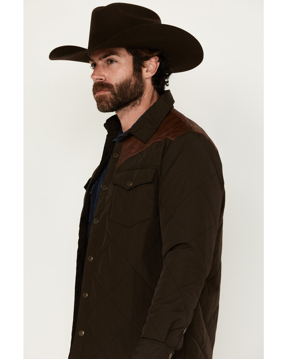 Image #2 - Resistol Men's Quilted Leather Yoke Jacket, Brown, hi-res