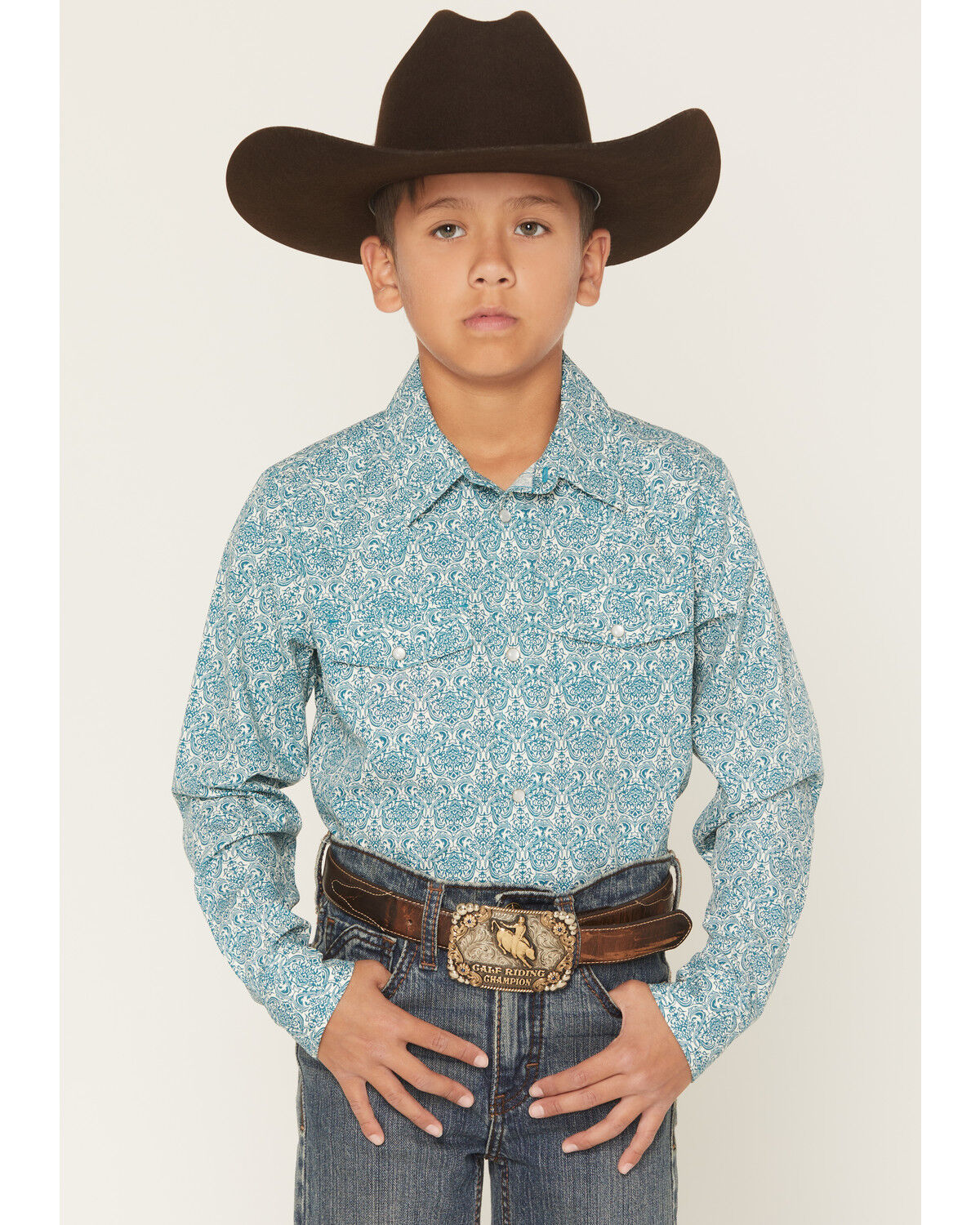 Image #1 - Gibson Trading Co Boys' Lava Lamps Geo Print Long Sleeve Pearl Snap Western Shirt, Teal, hi-res