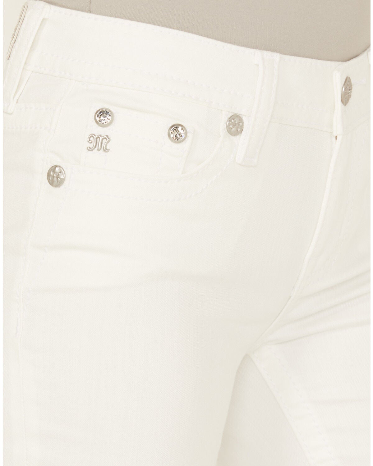 Image #4 - Miss Me Women's Mid Rise Wing Pocket 32" Bootcut Stretch Denim Jeans, White, hi-res