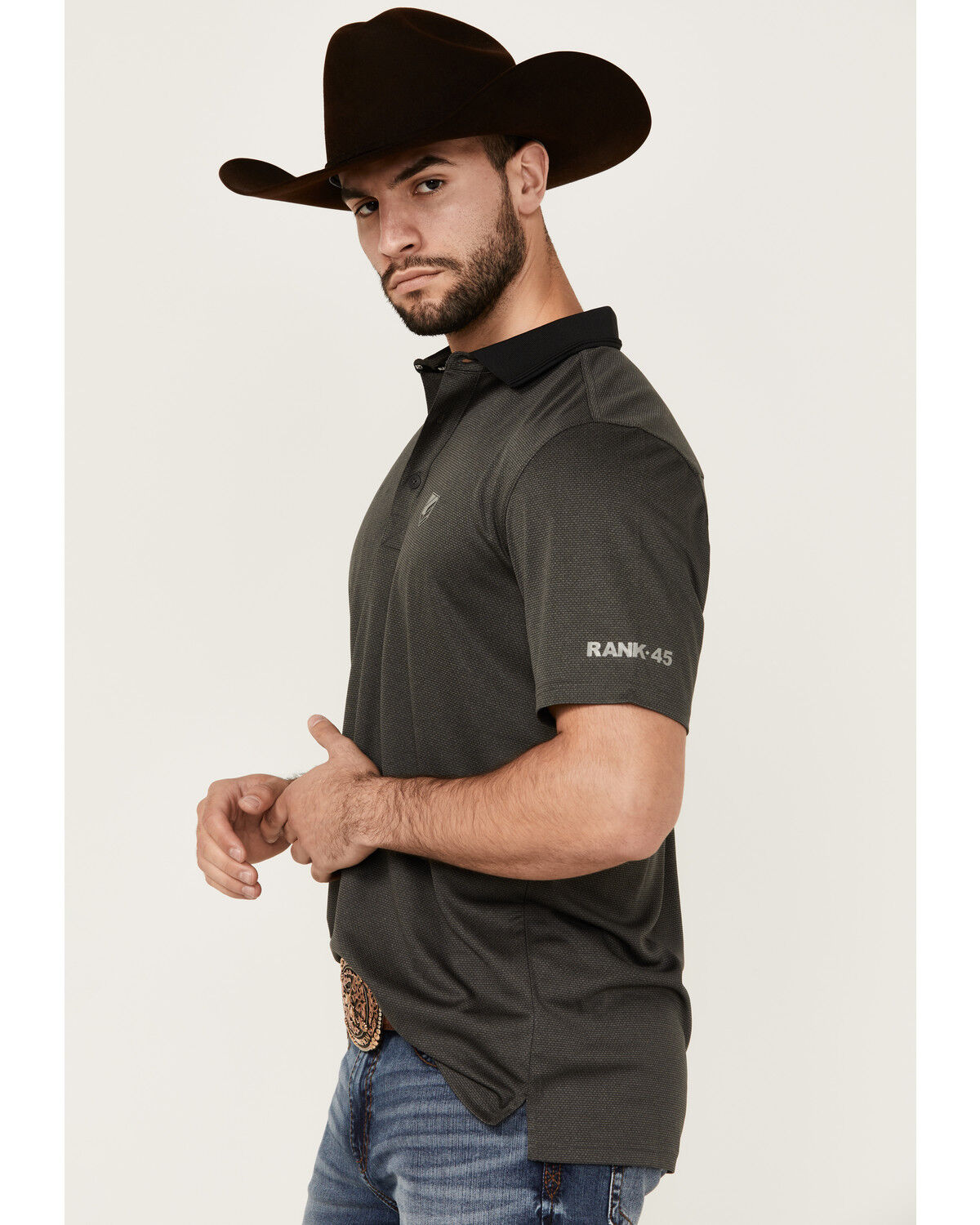 Image #2 - RANK 45® Men's Ace High Solid Short Sleeve Polo Shirt, Black, hi-res
