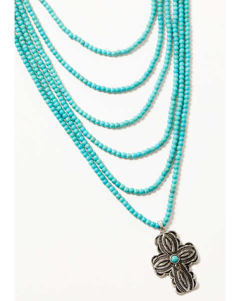 Image #1 - Shyanne Women's Turquoise Beaded Layered Cross Necklace, Silver, hi-res