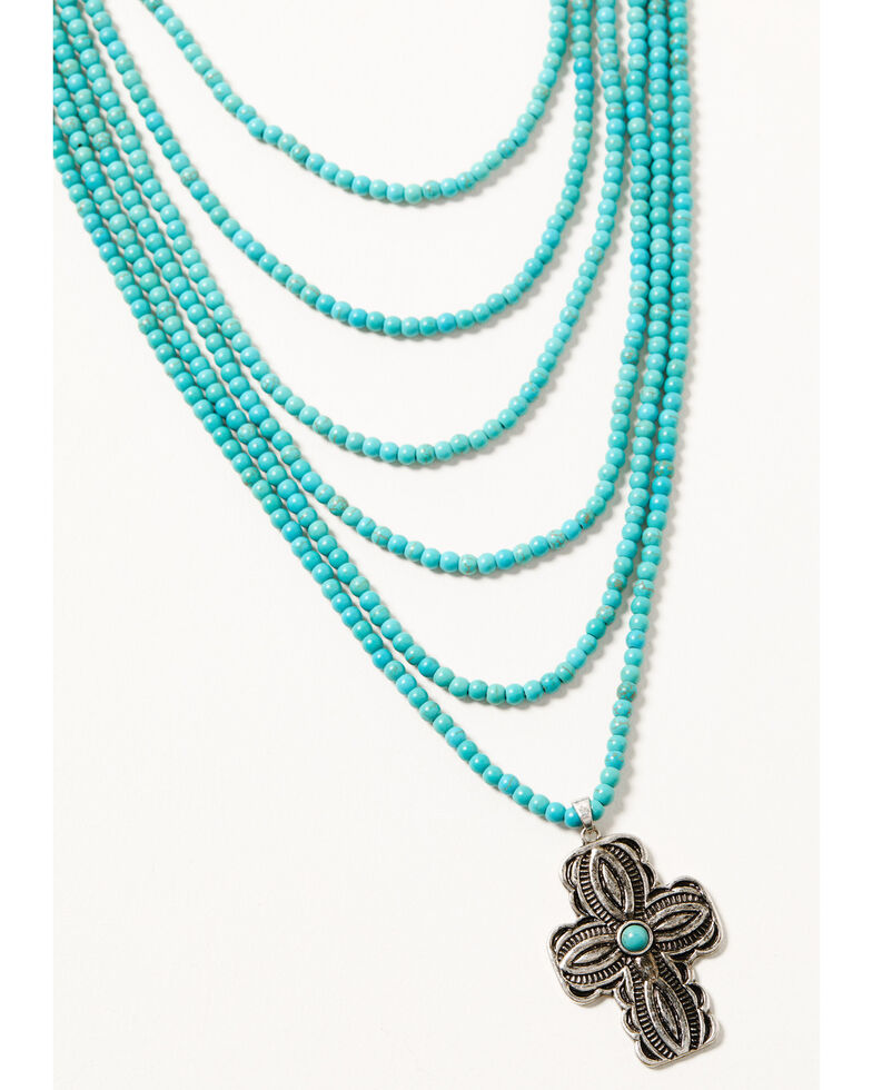 Shyanne Women's Turquoise Beaded Layered Cross Necklace, Silver, hi-res