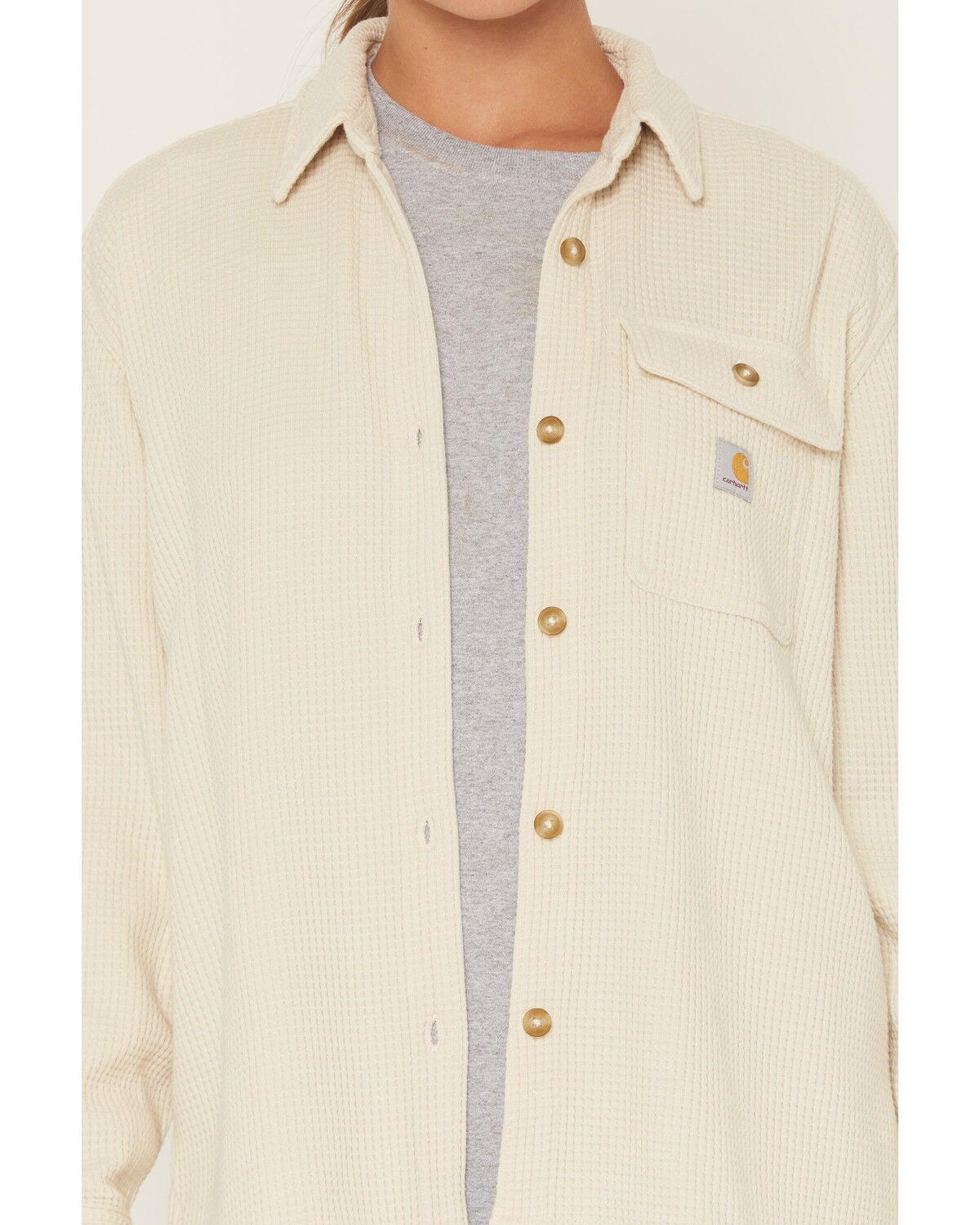 Image #3 - Carhartt Women's Oversized Fit Heavyweight Waffle Knit Work Shirt, Ivory, hi-res