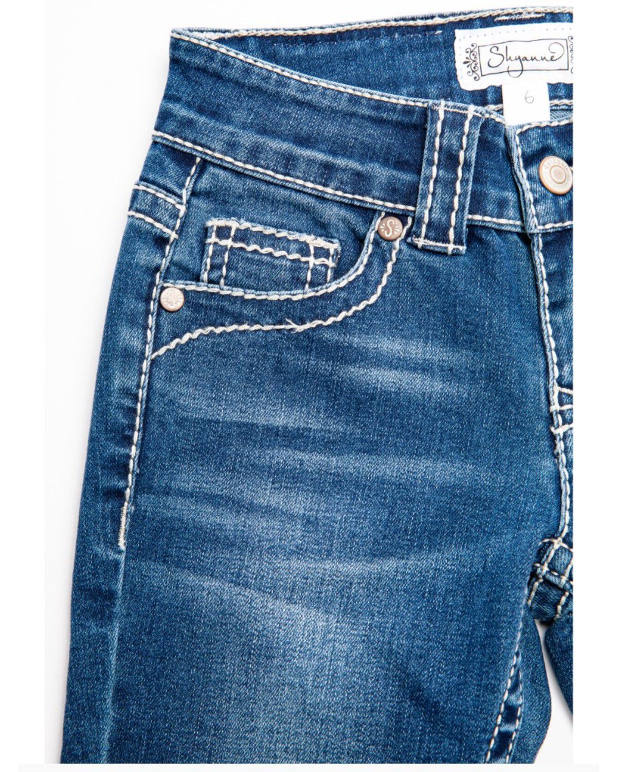 Image #4 - Shyanne Girls' Medium Wash Swirl Floral Embroidered Bootcut Jeans, Blue, hi-res