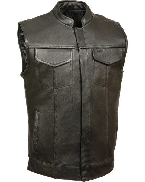 Milwaukee Leather Men's Open Neck Club Style Vest , Black, hi-res