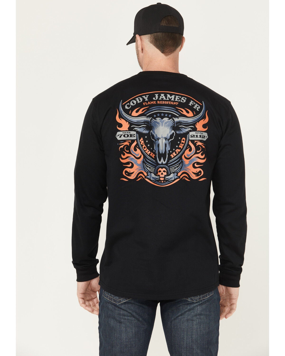 Image #1 - Cody James Men's FR Bull Long Sleeve Graphic Work T-Shirt, Black, hi-res