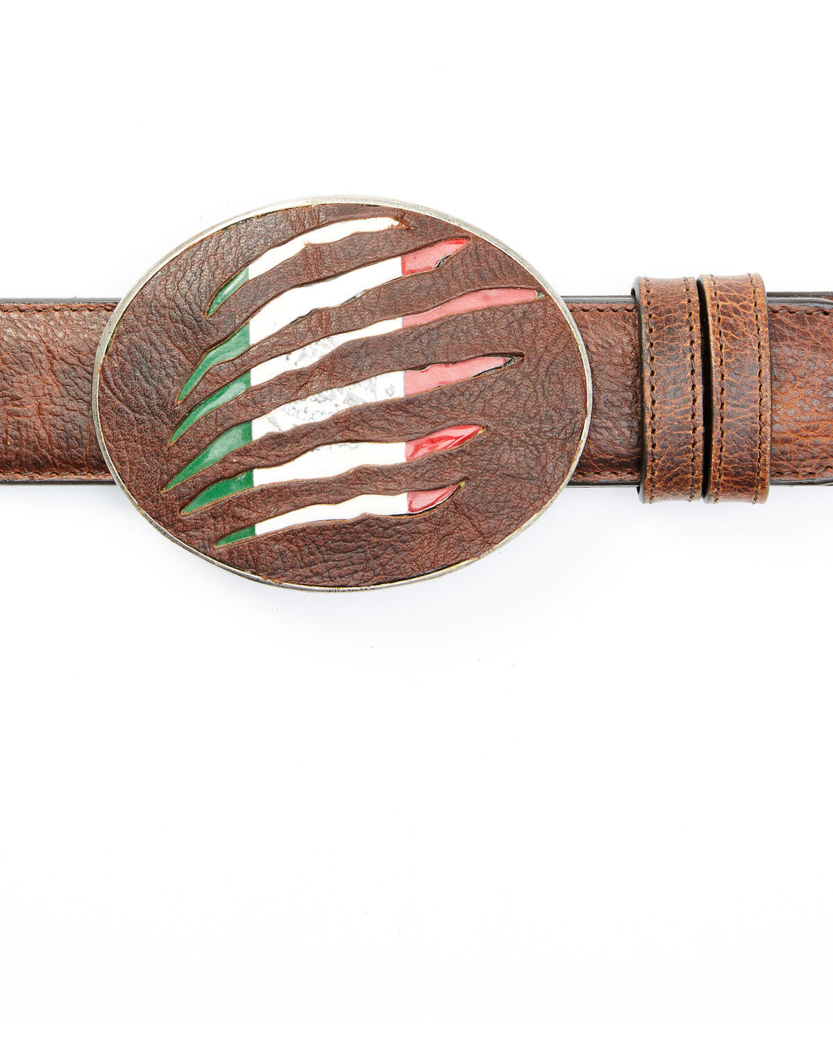 Image #2 - Cody James Men's Mexican Flag Slash Leather Belt, Brown, hi-res