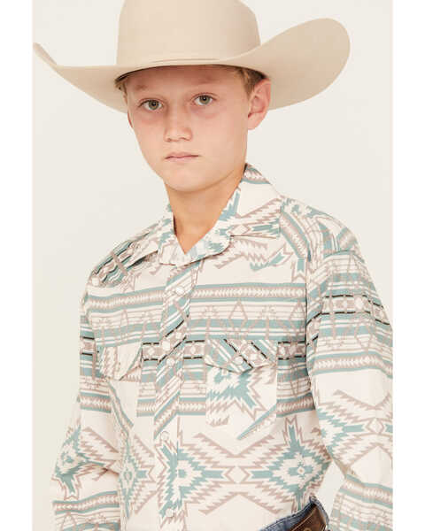 Image #2 - Rock & Roll Denim Boys' Southwestern Long Sleeve Pearl Snap Western Shirt, Aqua, hi-res