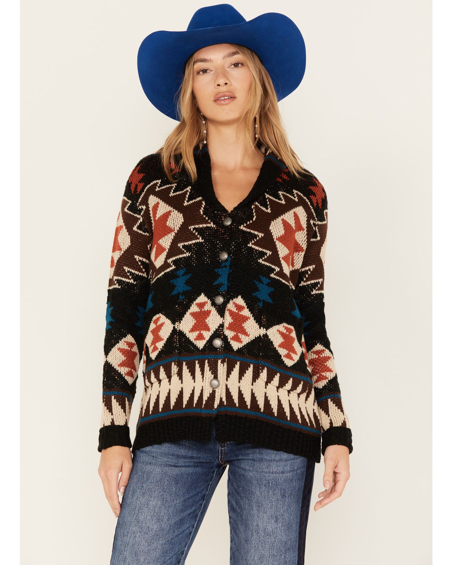 Cotton & Rye Women's Southwestern Print Knit Cardigan Sweater