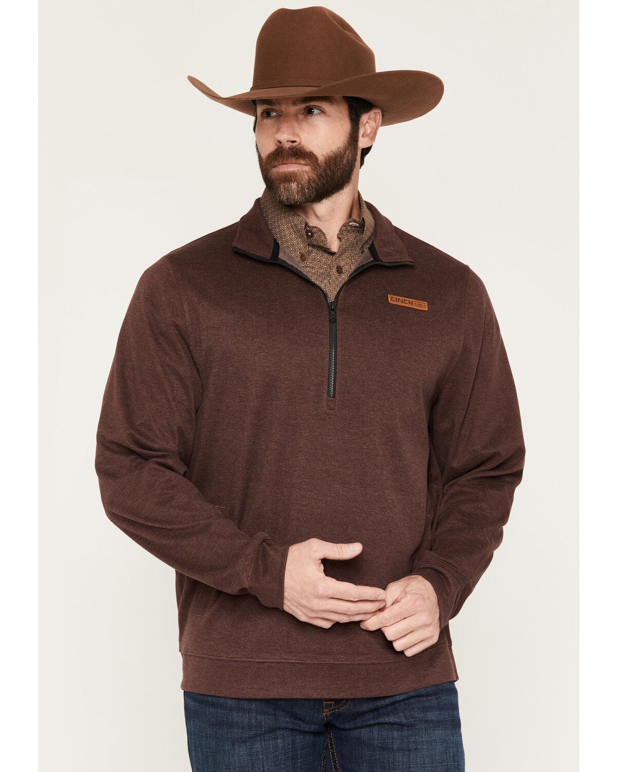 Cinch Men's Solid 1/4 Zip-Up Pullover, Purple, hi-res