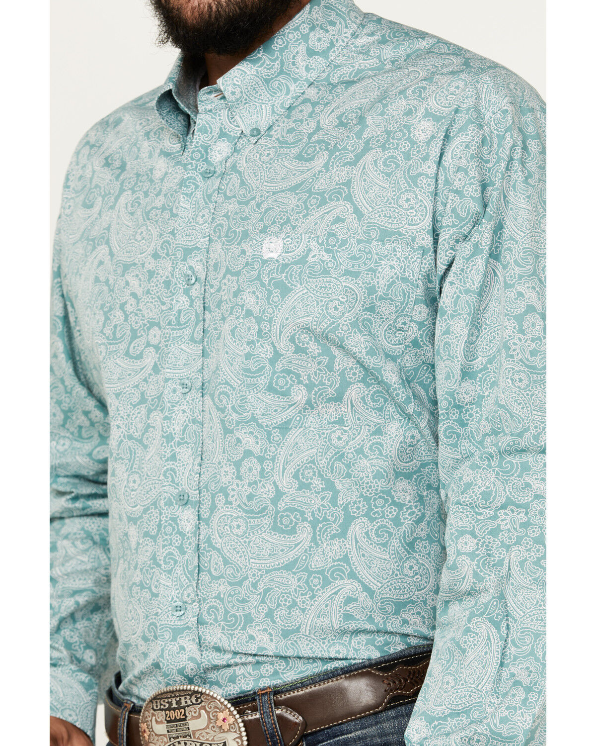 Image #3 - Cinch Men's Paisley Print Long Sleeve Button-Down Western Shirt, Turquoise, hi-res