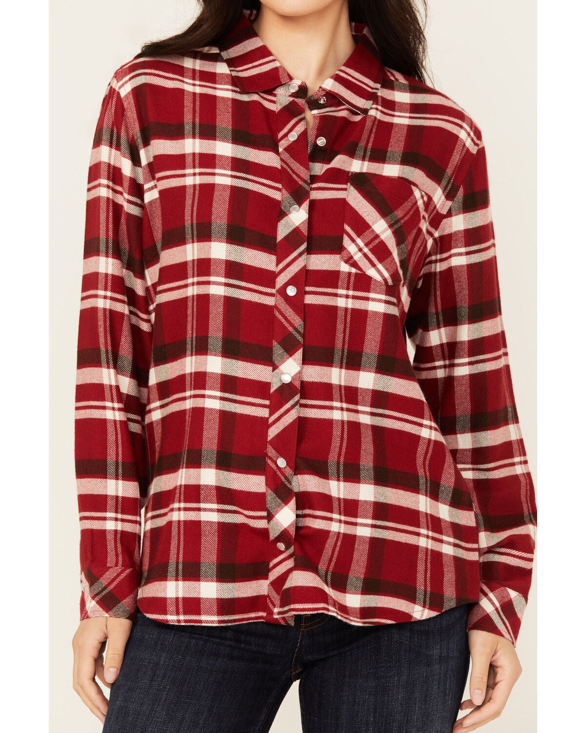 Image #3 - Idyllwind Women's Plaid Print Long Sleeve Snap Western Shirt, Wine, hi-res