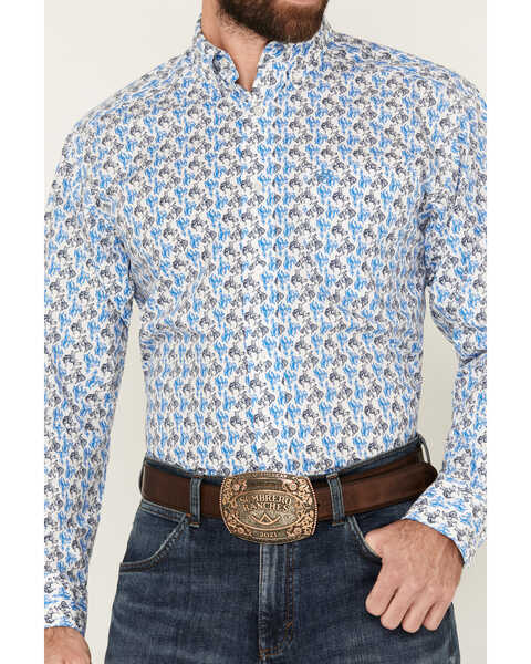 Image #3 - Ariat Men's Peerce Cowboy Print Long Sleeve Button-Down Western Shirt, White, hi-res
