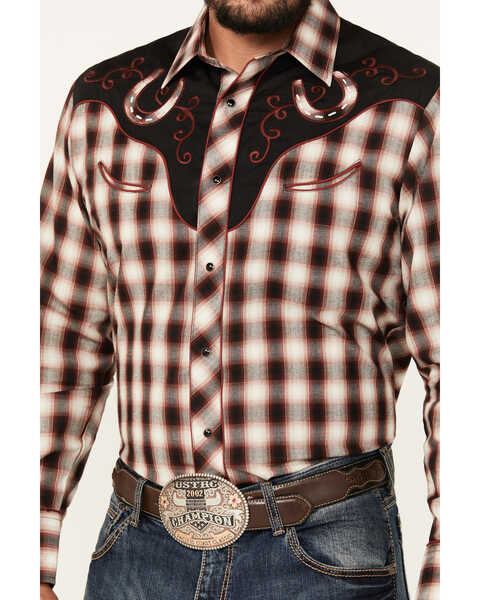 Image #3 - Roper Men's Plaid Print Embroidered Long Sleeve Snap Western Shirt, Red, hi-res