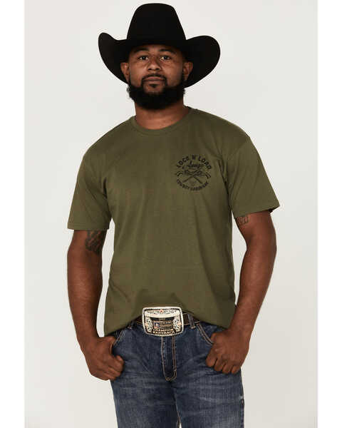 Image #1 - Cowboy Hardware Men's Lock & Load Graphic T-Shirt , Green, hi-res