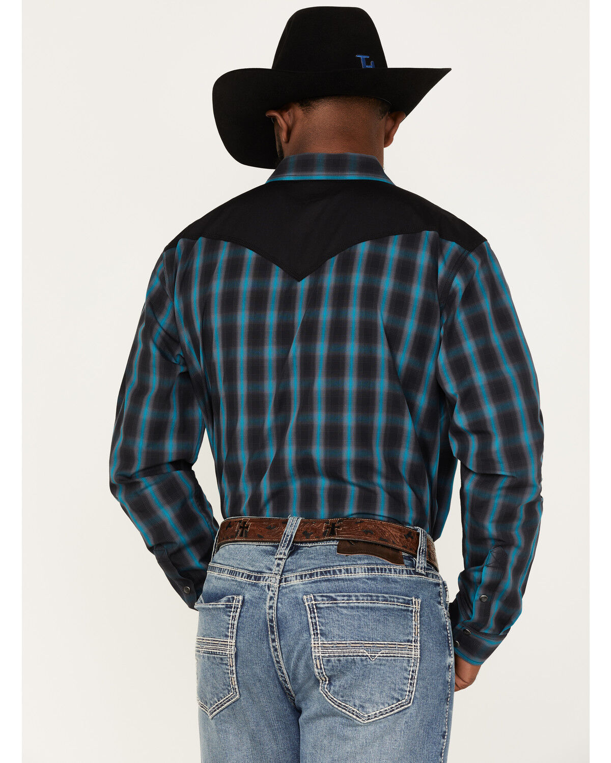 Image #4 - Moonshine Spirit Men's Bandit Small Plaid Print Pearl Snap Western Shirt, Black, hi-res