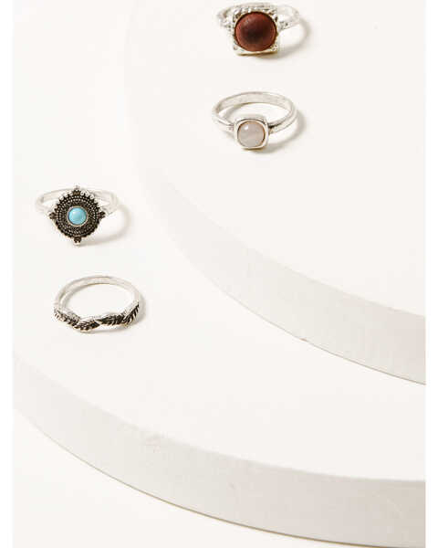 Image #1 - Shyanne Women's 4-piece Silver & Turquoise Wooden Ring Set, Silver, hi-res