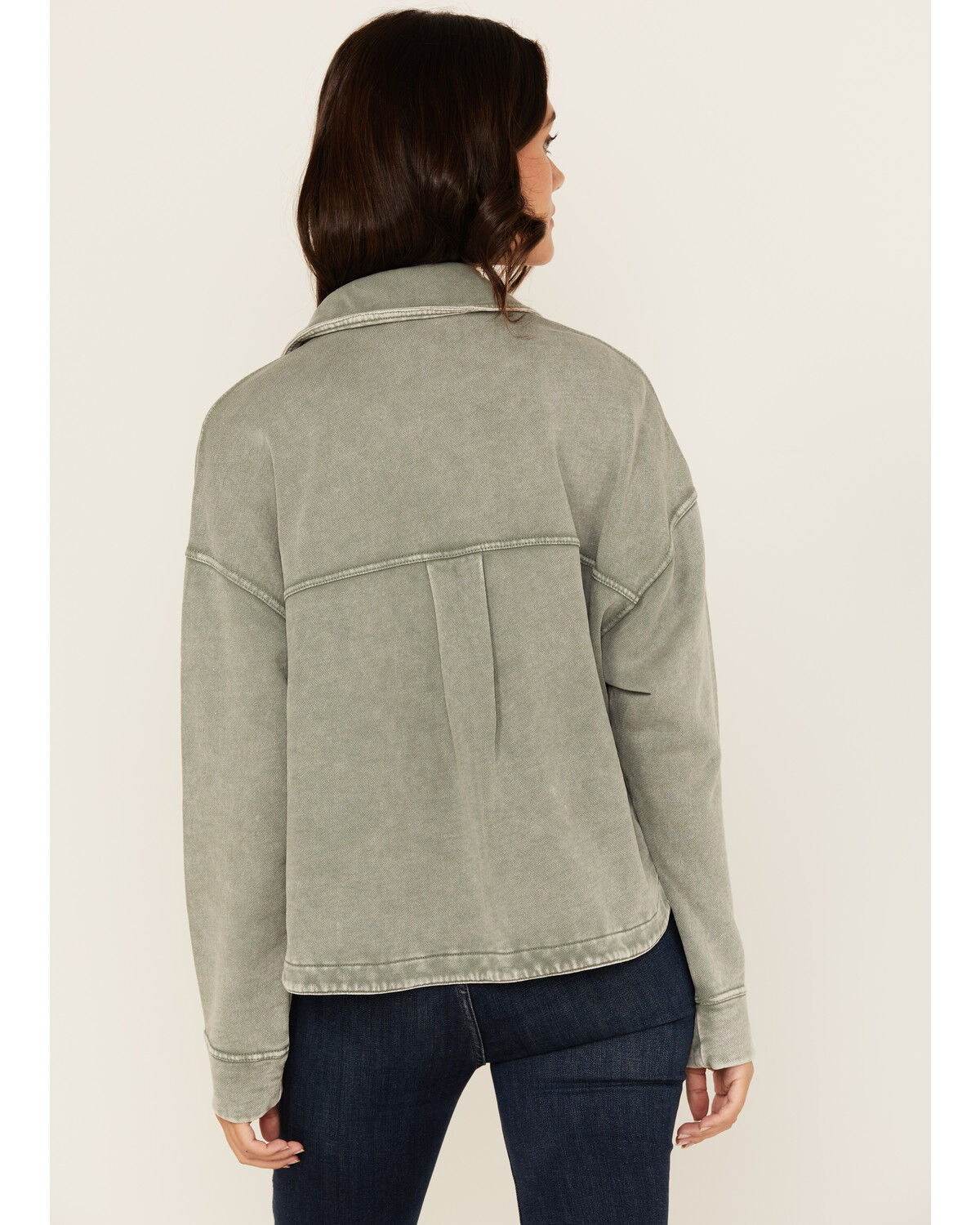 Image #4 - White Crow Women's Washed Cropped Knit Shacket, Green, hi-res