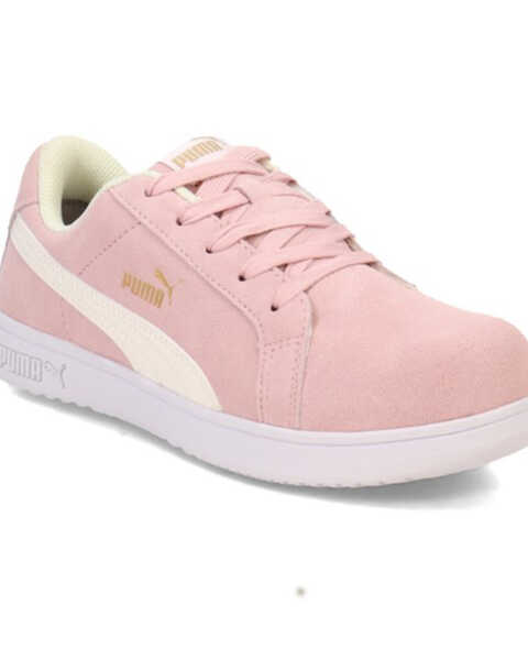 Image #1 - Puma Safety Women's Icon Suede Low EH Safety Toe Work Shoes - Composite Toe, Pink, hi-res