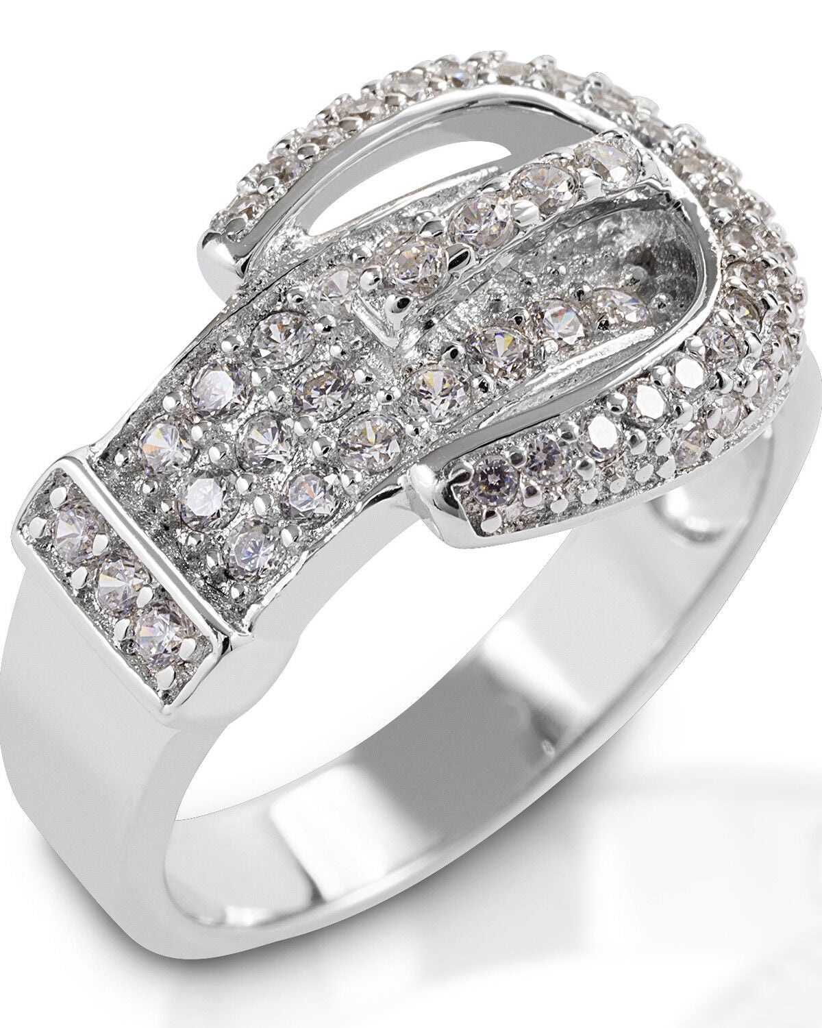 Image #1 - Kelly Herd Women's Clear Pave Buckle Ring, Silver, hi-res