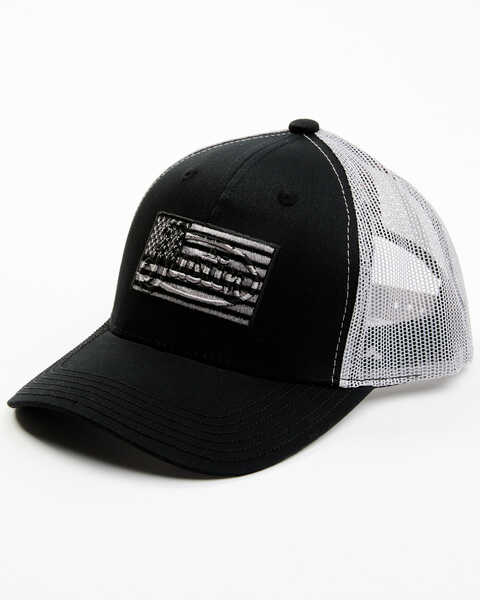 Justin Men's American Flag Embroidered Logo Patch Mesh Back Ball Cap, Black, hi-res