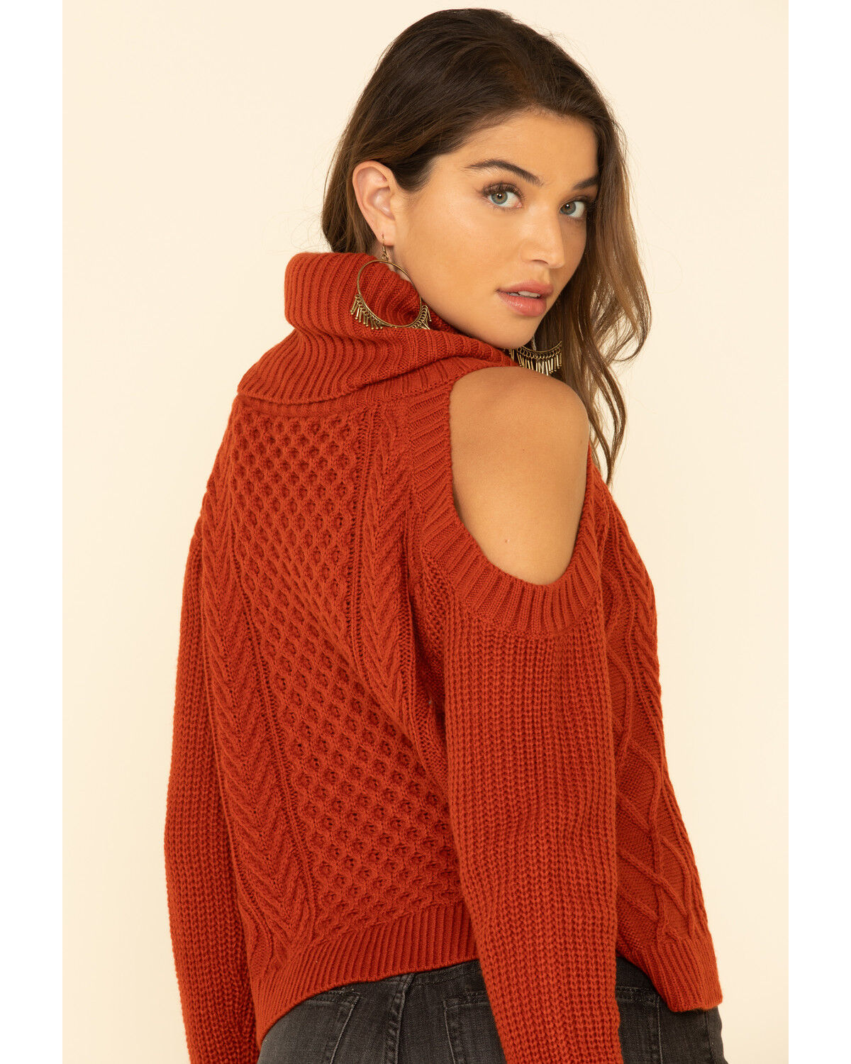 Image #4 - Rock & Roll Denim Women's Cold Shoulder Turtleneck Sweater, , hi-res