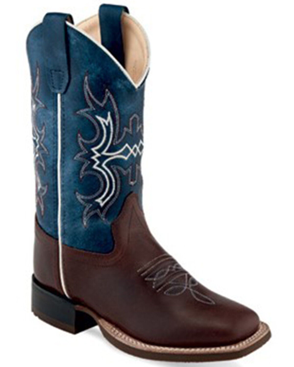 Old West Boys' Wipe Out Western Boots - Broad Square Toe, Blue, hi-res