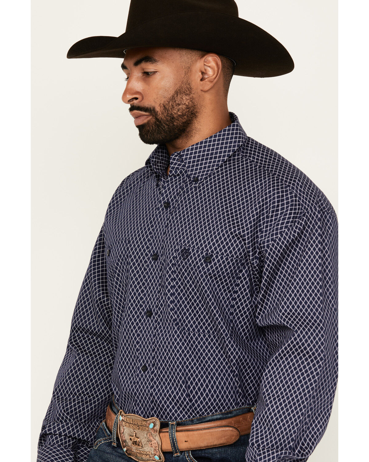 Image #2 - George Strait By Wrangler Men's Geo Print Long Sleeve Button-Down Stretch Western Shirt, Navy, hi-res