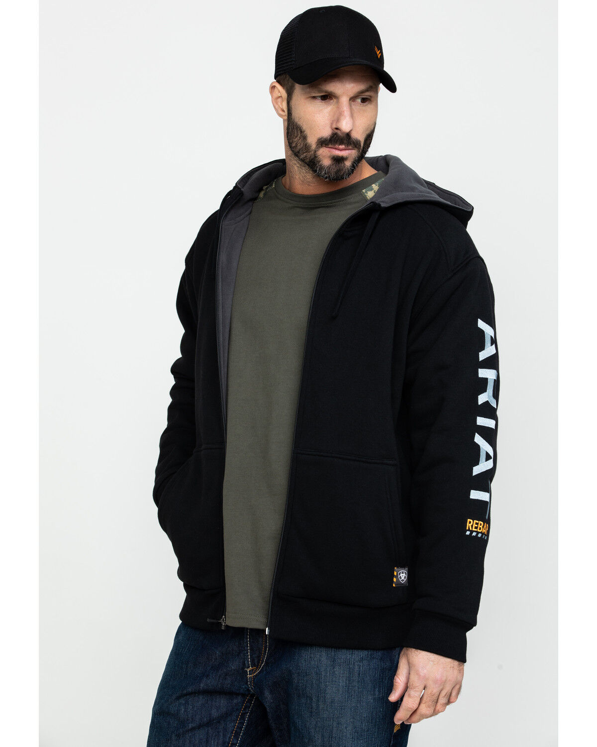 Image #3 - Ariat Men's Rebar All-Weather Full Zip Work Hooded Sweatshirt - Big & Tall, Black, hi-res