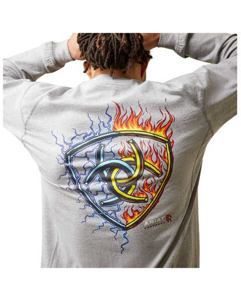 Image #1 - Ariat Men's FR Air Shock Long Sleeve Graphic Work T-Shirt , Heather Grey, hi-res