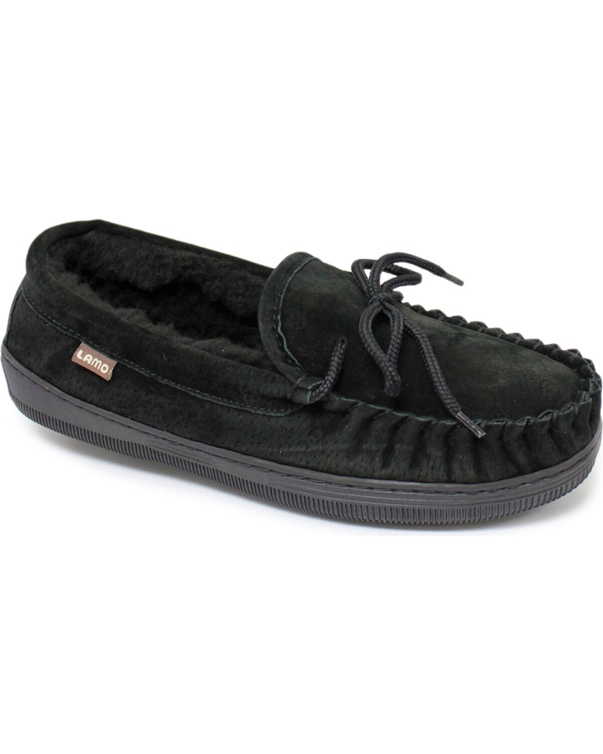 Image #2 - Lamo Footwear Men's Leather Moccasin Slippers - Moc Toe, Black, hi-res