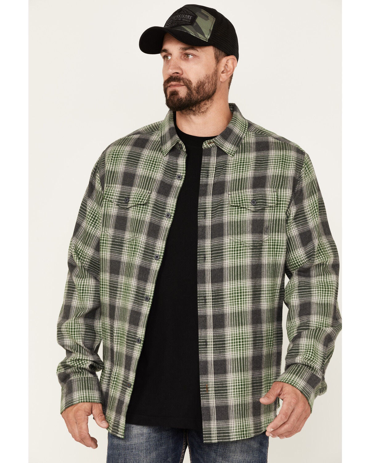 Brothers and Sons Men's Plaid Print Long Sleeve Button Down Flannel Shirt, Green, hi-res