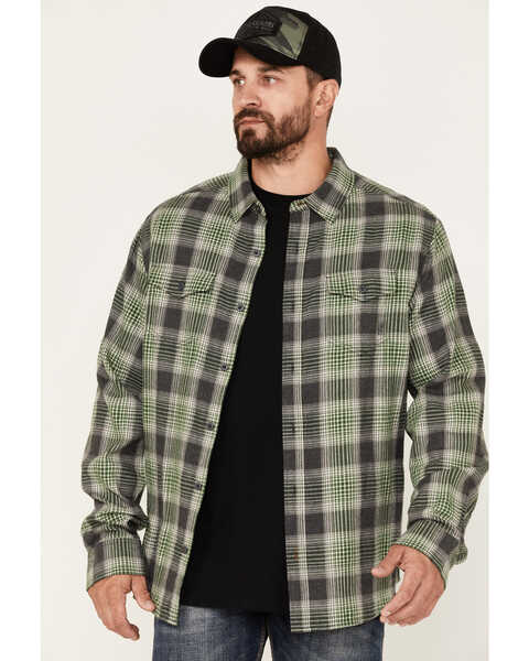 Image #1 - Brothers and Sons Men's Plaid Print Long Sleeve Button Down Flannel Shirt, Green, hi-res