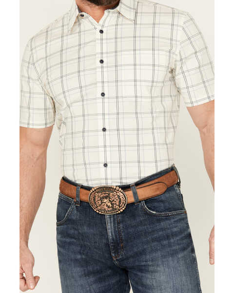 Image #3 - Cody James Men's Open Field Plaid Print Short Sleeve Button-Down Stretch Western Shirt , Ivory, hi-res