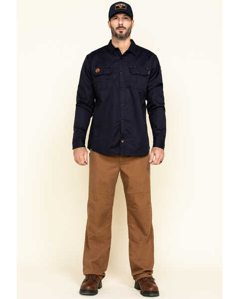 Image #6 - Hawx Men's FR Long Sleeve Button-Down Work Shirt - Big , Navy, hi-res